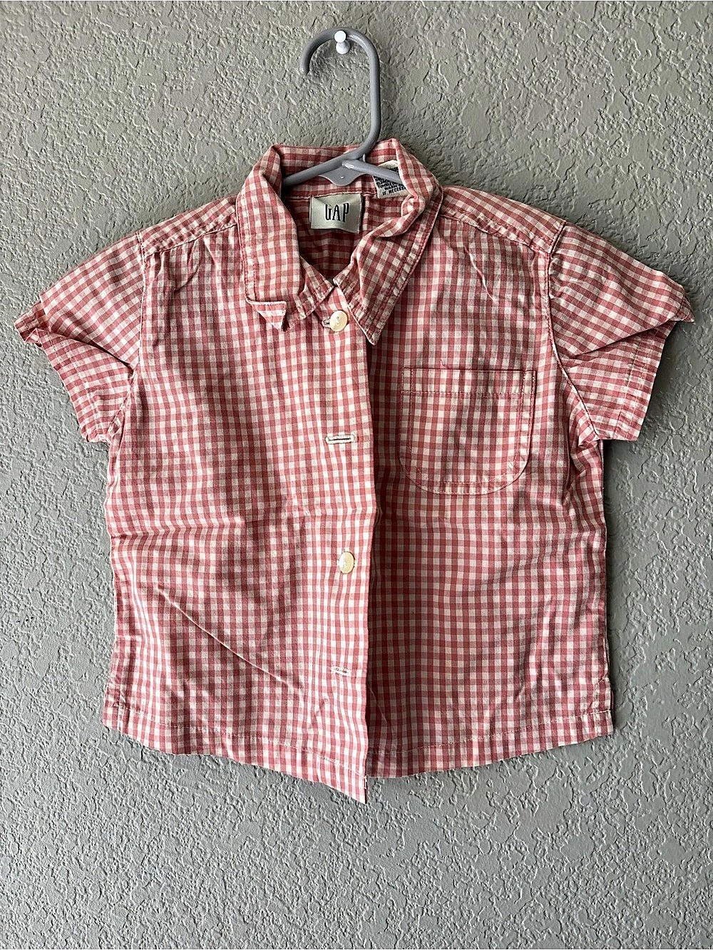 Gap Gingham Button Down Shirt in Pink & White Size XXS Like New